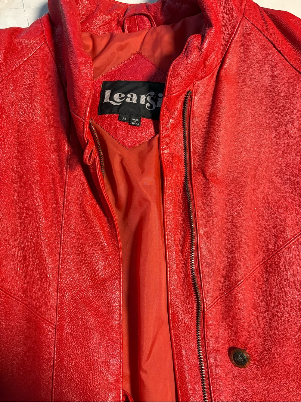 Lean Red Leather Women's Zip-Front Jacket